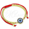 Oro Laminado Adjustable Bolo Bracelet, Gold Filled Style Ball and Evil Eye Design, with White Micro Pave, Polished, Golden Finish, 03.341.0093.11 (04 MM Thickness, 11 Inches Length)