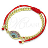 Oro Laminado Adjustable Bolo Bracelet, Gold Filled Style Ball and Evil Eye Design, with Multicolor Micro Pave, Polished, Golden Finish, 03.341.0095.11 (04 MM Thickness, 11 Inches Length)