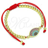 Oro Laminado Adjustable Bolo Bracelet, Gold Filled Style Ball and Evil Eye Design, with Multicolor Micro Pave, Polished, Golden Finish, 03.341.0095.11 (04 MM Thickness, 11 Inches Length)