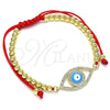 Oro Laminado Adjustable Bolo Bracelet, Gold Filled Style Evil Eye and Ball Design, with White Micro Pave, Turquoise Enamel Finish, Golden Finish, 03.341.0096.11 (04 MM Thickness, 11 Inches Length)