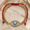 Oro Laminado Adjustable Bolo Bracelet, Gold Filled Style Evil Eye and Ball Design, with White Micro Pave, Turquoise Enamel Finish, Golden Finish, 03.341.0096.11 (04 MM Thickness, 11 Inches Length)