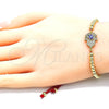 Oro Laminado Adjustable Bolo Bracelet, Gold Filled Style Hand of God and Ball Design, with Multicolor Micro Pave, Blue Enamel Finish, Golden Finish, 03.341.0098.11 (04 MM Thickness, 11 Inches Length)