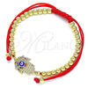 Oro Laminado Adjustable Bolo Bracelet, Gold Filled Style Hand of God and Ball Design, with Multicolor Micro Pave, Blue Enamel Finish, Golden Finish, 03.341.0098.11 (04 MM Thickness, 11 Inches Length)