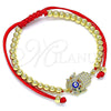 Oro Laminado Adjustable Bolo Bracelet, Gold Filled Style Hand of God and Ball Design, with Multicolor Micro Pave, Blue Enamel Finish, Golden Finish, 03.341.0098.11 (04 MM Thickness, 11 Inches Length)