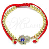 Oro Laminado Adjustable Bolo Bracelet, Gold Filled Style Hand of God and Ball Design, with Multicolor Micro Pave, Blue Enamel Finish, Golden Finish, 03.341.0098.11 (04 MM Thickness, 11 Inches Length)