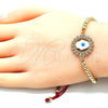 Oro Laminado Adjustable Bolo Bracelet, Gold Filled Style Hand of God and Ball Design, with White Micro Pave, Multicolor Enamel Finish, Golden Finish, 03.341.0100.11 (04 MM Thickness, 11 Inches Length)
