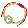 Oro Laminado Adjustable Bolo Bracelet, Gold Filled Style Hand of God and Ball Design, with White Micro Pave, Multicolor Enamel Finish, Golden Finish, 03.341.0100.11 (04 MM Thickness, 11 Inches Length)