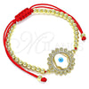 Oro Laminado Adjustable Bolo Bracelet, Gold Filled Style Hand of God and Ball Design, with White Micro Pave, Multicolor Enamel Finish, Golden Finish, 03.341.0100.11 (04 MM Thickness, 11 Inches Length)