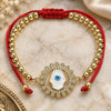 Oro Laminado Adjustable Bolo Bracelet, Gold Filled Style Hand of God and Ball Design, with White Micro Pave, Multicolor Enamel Finish, Golden Finish, 03.341.0100.11 (04 MM Thickness, 11 Inches Length)