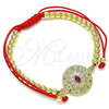 Oro Laminado Adjustable Bolo Bracelet, Gold Filled Style Ball and Evil Eye Design, with Multicolor Micro Pave and Ruby Cubic Zirconia, Polished, Golden Finish, 03.341.0102.11 (04 MM Thickness, 11 Inches Length)