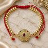 Oro Laminado Adjustable Bolo Bracelet, Gold Filled Style Ball and Evil Eye Design, with Multicolor Micro Pave and Ruby Cubic Zirconia, Polished, Golden Finish, 03.341.0102.11 (04 MM Thickness, 11 Inches Length)