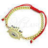 Oro Laminado Adjustable Bolo Bracelet, Gold Filled Style Ball and Evil Eye Design, with Multicolor Micro Pave, Polished, Golden Finish, 03.341.0105.11 (04 MM Thickness, 11 Inches Length)
