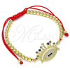 Oro Laminado Adjustable Bolo Bracelet, Gold Filled Style Ball and Evil Eye Design, with Multicolor Micro Pave, Polished, Golden Finish, 03.341.0105.11 (04 MM Thickness, 11 Inches Length)
