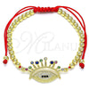 Oro Laminado Adjustable Bolo Bracelet, Gold Filled Style Ball and Evil Eye Design, with Multicolor Micro Pave, Polished, Golden Finish, 03.341.0105.11 (04 MM Thickness, 11 Inches Length)