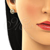 Oro Laminado Stud Earring, Gold Filled Style Tree Design, with White Micro Pave, Polished, Golden Finish, 02.342.0082