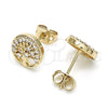 Oro Laminado Stud Earring, Gold Filled Style Tree Design, with White Micro Pave, Polished, Golden Finish, 02.342.0082