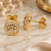 Oro Laminado Stud Earring, Gold Filled Style Tree Design, with White Micro Pave, Polished, Golden Finish, 02.342.0082