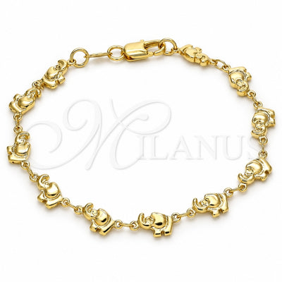 Oro Laminado Fancy Bracelet, Gold Filled Style Elephant Design, Polished, Golden Finish, 03.326.0013.07 (06 MM Thickness, 7 Inches Length)