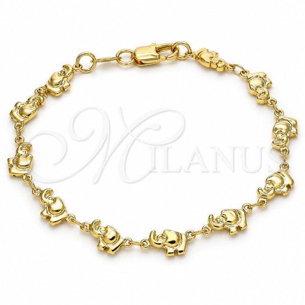 Oro Laminado Fancy Bracelet, Gold Filled Style Elephant Design, Polished, Golden Finish, 03.326.0013.07 (06 MM Thickness, 7 Inches Length)