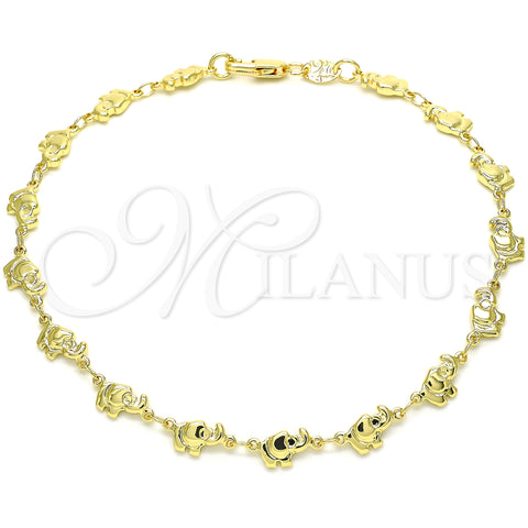 Oro Laminado Fancy Anklet, Gold Filled Style Elephant Design, Polished, Golden Finish, 03.326.0013.10 (06 MM Thickness, 10 Inches Length)