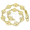 Oro Laminado Fancy Bracelet, Gold Filled Style Four-leaf Clover Design, Polished, Golden Finish, 03.326.0015.07 (08 MM Thickness, 7 Inches Length)