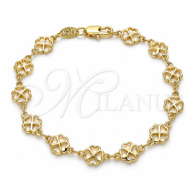 Oro Laminado Fancy Bracelet, Gold Filled Style Four-leaf Clover Design, Polished, Golden Finish, 03.326.0015.07 (08 MM Thickness, 7 Inches Length)