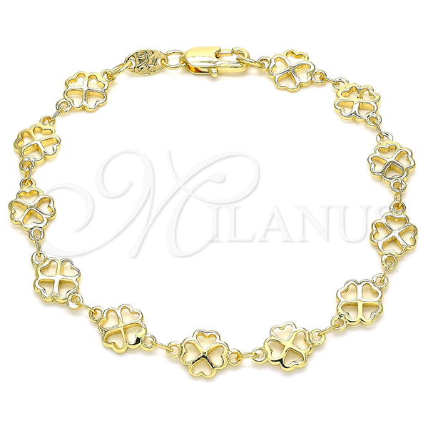 Oro Laminado Fancy Bracelet, Gold Filled Style Four-leaf Clover Design, Polished, Golden Finish, 03.326.0015.07 (08 MM Thickness, 7 Inches Length)