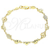 Oro Laminado Fancy Bracelet, Gold Filled Style Elephant and Heart Design, Polished, Golden Finish, 03.326.0016.07 (06 MM Thickness, 7 Inches Length)
