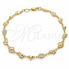 Oro Laminado Fancy Anklet, Gold Filled Style Elephant and Heart Design, Polished, Golden Finish, 03.326.0016.10 (06 MM Thickness, 10 Inches Length)
