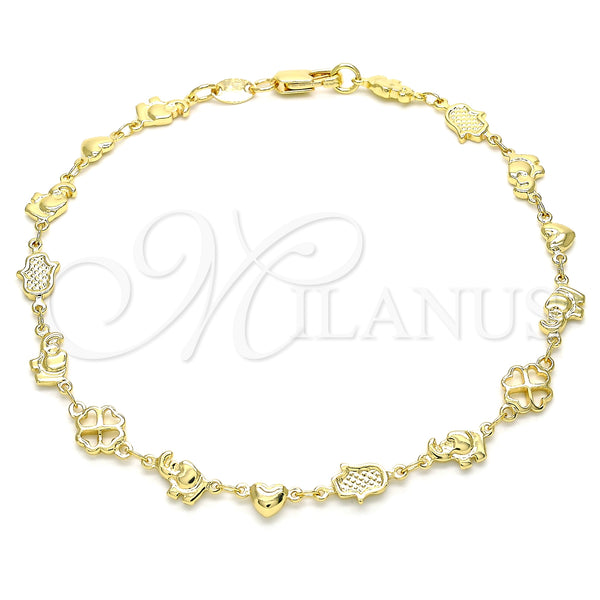 Gold Filled Anklet — Fancy Anklet Elephant and Heart Design Polished 03. — main product view — SKU 134813 | Oro Laminado tobillera — elegante Anklet Elephant and corazón diseño pulido 03. — SKU 134813
