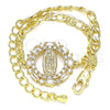Oro Laminado Fancy Bracelet, Gold Filled Style Guadalupe Design, with White Cubic Zirconia and White Micro Pave, Polished, Golden Finish, 03.210.0146.07 (04 MM Thickness, 7 Inches Length)