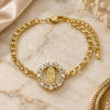 Oro Laminado Fancy Bracelet, Gold Filled Style Guadalupe Design, with White Cubic Zirconia and White Micro Pave, Polished, Golden Finish, 03.210.0146.07 (04 MM Thickness, 7 Inches Length)