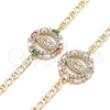 Oro Laminado Fancy Bracelet, Gold Filled Style Guadalupe Design, with White Cubic Zirconia and White Micro Pave, Polished, Golden Finish, 03.210.0146.07 (04 MM Thickness, 7 Inches Length)
