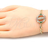 Oro Laminado Fancy Bracelet, Gold Filled Style Guadalupe Design, with Multicolor Cubic Zirconia and White Micro Pave, Polished, Golden Finish, 03.210.0146.1.07 (04 MM Thickness, 7 Inches Length)