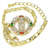 Oro Laminado Fancy Bracelet, Gold Filled Style Guadalupe Design, with Multicolor Cubic Zirconia and White Micro Pave, Polished, Golden Finish, 03.210.0146.1.07 (04 MM Thickness, 7 Inches Length)