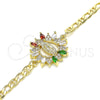 Oro Laminado Fancy Bracelet, Gold Filled Style Guadalupe Design, with Multicolor Cubic Zirconia and White Micro Pave, Polished, Golden Finish, 03.210.0147.1.07 (04 MM Thickness, 7 Inches Length)