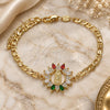 Oro Laminado Fancy Bracelet, Gold Filled Style Guadalupe Design, with Multicolor Cubic Zirconia and White Micro Pave, Polished, Golden Finish, 03.210.0147.1.07 (04 MM Thickness, 7 Inches Length)
