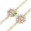 Oro Laminado Fancy Bracelet, Gold Filled Style Guadalupe Design, with Multicolor Cubic Zirconia and White Micro Pave, Polished, Golden Finish, 03.210.0147.1.07 (04 MM Thickness, 7 Inches Length)