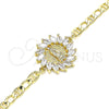 Oro Laminado Fancy Bracelet, Gold Filled Style Guadalupe Design, with White Cubic Zirconia, Polished, Golden Finish, 03.210.0149.07 (04 MM Thickness, 7 Inches Length)