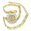 Oro Laminado Fancy Bracelet, Gold Filled Style Guadalupe Design, with White Cubic Zirconia, Polished, Golden Finish, 03.210.0149.07 (04 MM Thickness, 7 Inches Length)