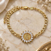 Oro Laminado Fancy Bracelet, Gold Filled Style Guadalupe Design, with White Cubic Zirconia, Polished, Golden Finish, 03.210.0149.07 (04 MM Thickness, 7 Inches Length)