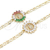 Oro Laminado Fancy Bracelet, Gold Filled Style Guadalupe Design, with White Cubic Zirconia, Polished, Golden Finish, 03.210.0149.07 (04 MM Thickness, 7 Inches Length)