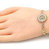 Oro Laminado Fancy Bracelet, Gold Filled Style Guadalupe Design, with Multicolor Cubic Zirconia, Polished, Golden Finish, 03.210.0149.1.07 (04 MM Thickness, 7 Inches Length)