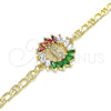 Oro Laminado Fancy Bracelet, Gold Filled Style Guadalupe Design, with Multicolor Cubic Zirconia, Polished, Golden Finish, 03.210.0149.1.07 (04 MM Thickness, 7 Inches Length)