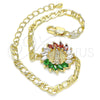 Oro Laminado Fancy Bracelet, Gold Filled Style Guadalupe Design, with Multicolor Cubic Zirconia, Polished, Golden Finish, 03.210.0149.1.07 (04 MM Thickness, 7 Inches Length)