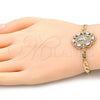 Oro Laminado Fancy Bracelet, Gold Filled Style San Judas Design, with White Cubic Zirconia and White Micro Pave, Polished, Golden Finish, 03.210.0150.07 (04 MM Thickness, 7 Inches Length)