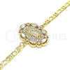 Oro Laminado Fancy Bracelet, Gold Filled Style San Judas Design, with White Cubic Zirconia and White Micro Pave, Polished, Golden Finish, 03.210.0150.07 (04 MM Thickness, 7 Inches Length)