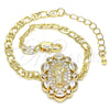 Oro Laminado Fancy Bracelet, Gold Filled Style San Judas Design, with White Cubic Zirconia and White Micro Pave, Polished, Golden Finish, 03.210.0150.07 (04 MM Thickness, 7 Inches Length)
