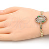 Oro Laminado Fancy Bracelet, Gold Filled Style San Judas Design, with Multicolor Cubic Zirconia and White Micro Pave, Polished, Golden Finish, 03.210.0150.1.07 (04 MM Thickness, 7 Inches Length)
