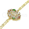 Oro Laminado Fancy Bracelet, Gold Filled Style San Judas Design, with Multicolor Cubic Zirconia and White Micro Pave, Polished, Golden Finish, 03.210.0150.1.07 (04 MM Thickness, 7 Inches Length)